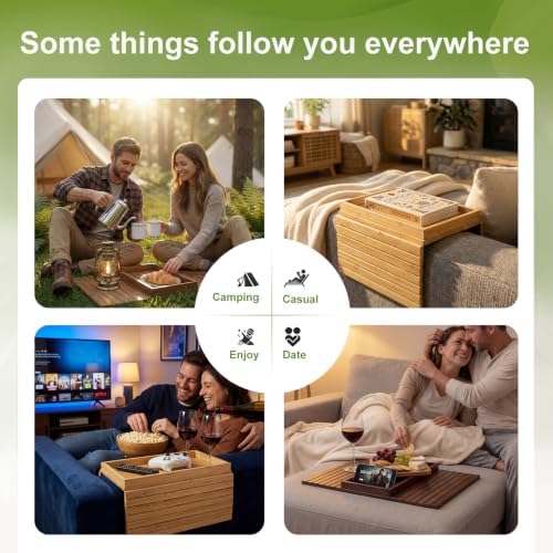 Sofa Arm Tray, Foldable Bamboo Couch Armrest Table with Large 12.5" x 5.8" Storage Compartment, Portable Chair Couch Caddy Arm Tray for Cup TV Snacks Phone (Velvet Mahogany) - Image 4