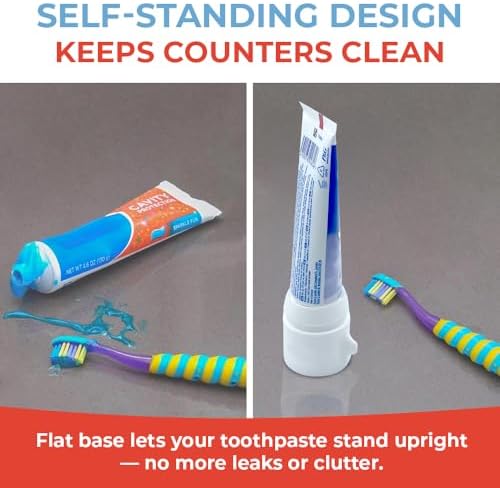 Chrome Cherry SqueezMe EasyPump Toothpaste Dispenser Cap, No-Mess Dispensing for Kids and Adults, Easy Installation, Fits Most Standard Tubes Up to 230g, White, 1-Pack - Image 4