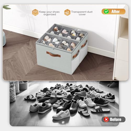 2 Pack Shoe Organizer for Closet, Foldable Shoe Storage with Adjustable - Image 2
