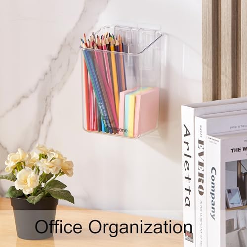 vacane 2-Pack Adhesive Cabinet Door Organizer, Transparent Plastic Storage Bins for Kitchen Bathroom Office, No Drill Hanging Basket, Space Saving Removable Holder-S - Image 3