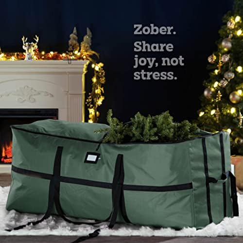 ZOBER Wide Christmas Tree Storage Bag - Maximum Accessibility - Fits 9 Ft Trees - 600D Oxford Fabric Christmas Tree Bag For Storage Box For Xmas - Strong, Durable Straps & Handles - Card Slot - Green - Image 2
