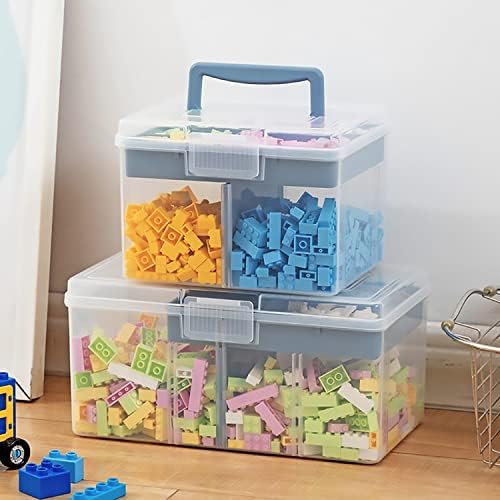 Clear Small Plastic Storage Box with Handle & A Removable Tray & Adjustable Divider, Kids Students Children Art Box, Desk Organiser Case, Medicine Storage Box (Clear & Ocean Blue) - Image 5