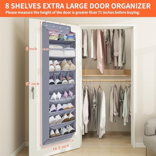 1 Pack Over The Door Shoe Organizer, 8 Shelves Hanging Shoe Organizers, - Image 3