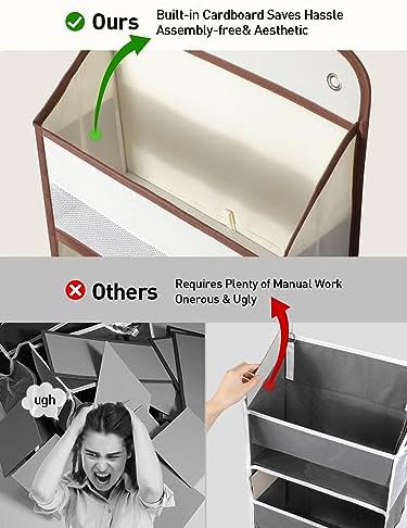 Yecaye 1 Pc 5 Tier Over the Door Organizer with 15 Pockets | 44lb Load Over the Door Storage | No Sagging Closet Organizers and Storage | Versatile Nursery Hanging Organizers for Home Dorm - Beige - Image 4