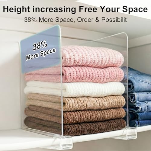 Purse Organizer for Closet Shelf Dividers: 11-inch Tall (Higher Version) Adjustable Clear Acrylic Bag Storage Organizer for Handbags, Sweaters, Towels, Jeans and Shoes on Wood Shelves 8-Pack - Image 2