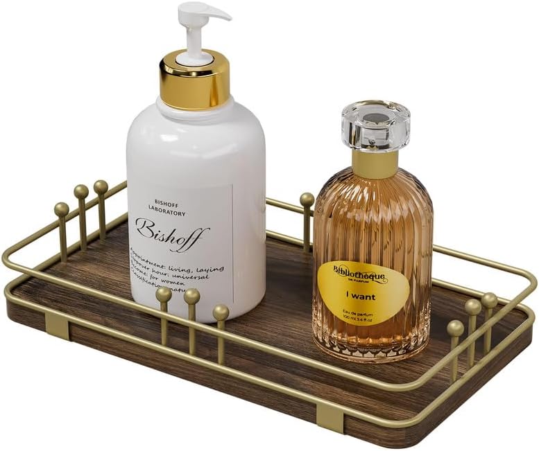 Bathroom Vanity Tray Countertop, Decor Tray 7.9"x4.4" Brown-Gold by Unknown