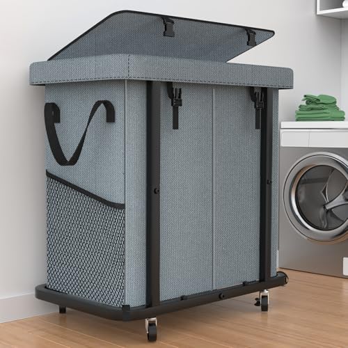 Laundry Basket with Lid,190L Rolling Laundry Hamper with Wheels,Grey by Unlockyourhomestoragelife