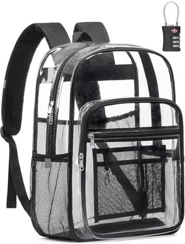 Heavy Duty Clear Backpack With TSA Lock, 18 Inch Large Clear Bookbag by QOECI