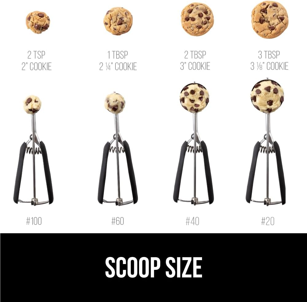 GORILLA GRIP Stainless Steel Cookie Scoop for Baking, 3 TBSP, Multipurpose Melon Baller, Meatball Spring Scoops, Perfect Portion Sizes, Easy Food Release, Scooper Size 20, BPA-Free Kitchen Tool, Black