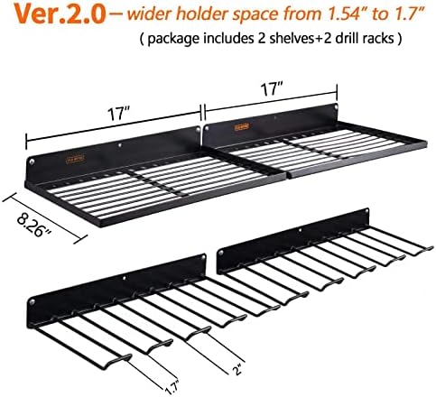 UU-Major Power Tool Organizer with Charging Station,Drill Holder Wall Mount,Garage Storage Shelves for Organization and Storage,Heavy Duty Pegboard Wall Organizer Set Solid Metal Black 2 Pack 4 Set… - Image 3