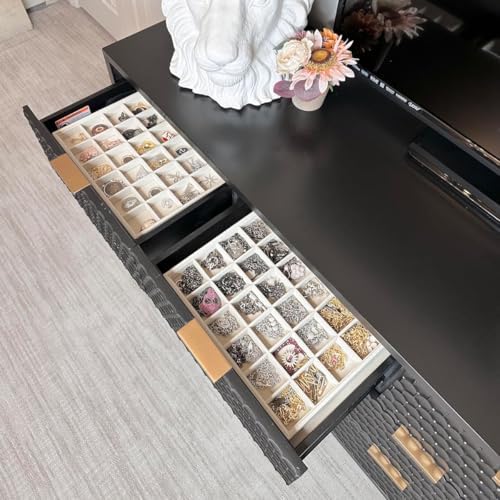 Coward 2PC Stackable 24 Gird Jewelry Organizer Tray Necklace Earring Box Storage Drawer Ring Bracelet Display Holder (beige(24grid+24grid)) - Image 5