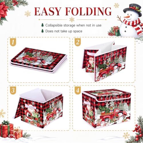 Briwooody Red Plaid Christmas Storage Bin with Lid and Carrying Handle - Image 6