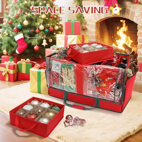 2-in-1 Christmas Ornament Storage Box Keeps 64-3"/36-4" Holiday Ornaments - Image 3