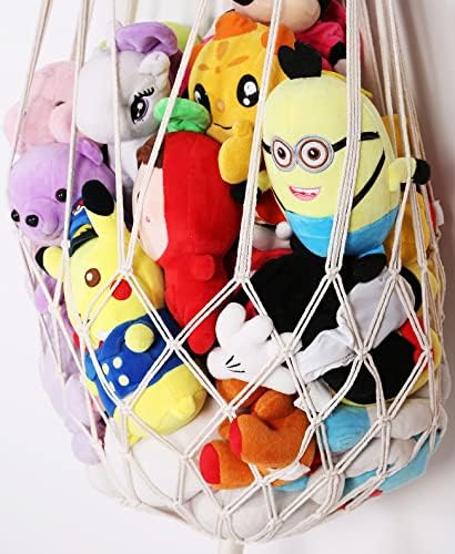 Stuffed Animal Hammock Wall Hanging Net for Stuffed Animal Storage Plush Toy Holder Macrame Toy Display for Boho Kidroom Decor Nursery Organizer (Cream) - Image 5