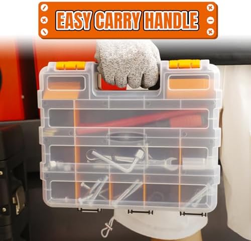 Jack Boss Tool Box with Transparent Lid, Double Side 34-Compartments Organizer Box with Removable Dividers for Hardware, Screws, Bolts, Nails, Beads, Jewelry and Fishing Accessories, Orange, 2 Pack - Image 7
