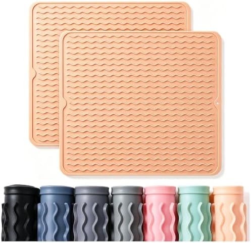 CAKETIME 2 Pack Silicone Dish Drying Mat for Kitchen Counter Place mats Cooking Accessories Drainers Rack Under Sink Protector Home Household Items Extra Large 18"x16" Beige by CAKETIME