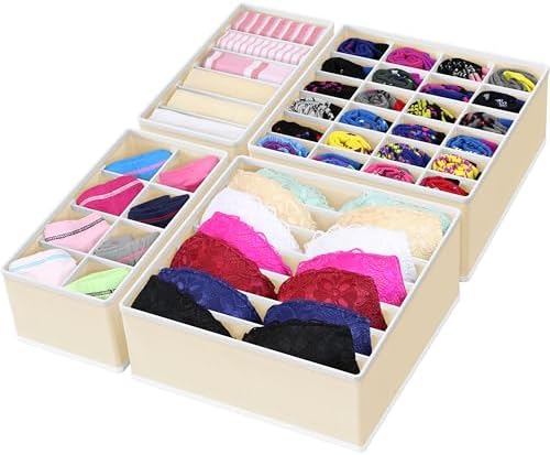 Simple Houseware 4-Pack Drawer Organizer Set for Underwear/Socks/Bra, Beige by SimpleHouseware