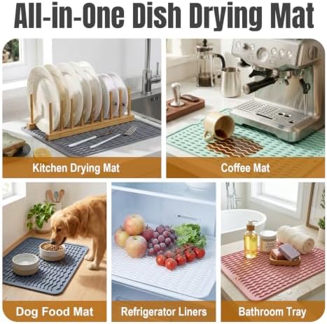 2 Pack Silicone Dish Drying Mat for Kitchen Counter Shower Caddy Rack Waterproof Trivets Under Sink Placemats Meal Prep Essentials for Women Espresso Machine Station Appliances 15"x11.5" Pink - Image 7