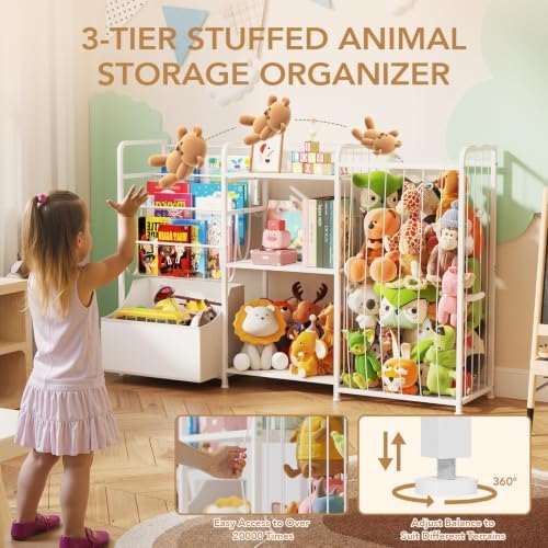 BBLIKE Kids Bookshelf and Toy Storage Organizer with Stuffed Animal Storage - Image 3