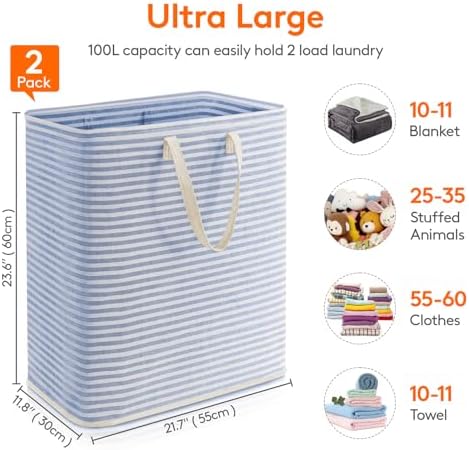 Lifewit 100L Large Laundry Baskets, Laundry Hampers Bags, 2 Pack, Grey&Blue - Image 4