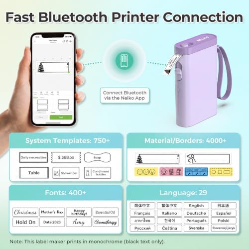 Nelko P21 Label Maker Machine with Tape, Bluetooth Label Printer, Purple - Image 2