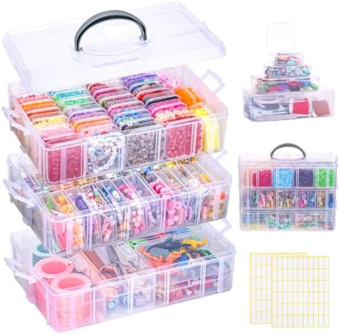 Stackable Bead Organizer 3 Tier with 58pcs Small Boxes Storage Container by SGHUO