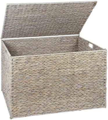 Water Hyacinth Storage Basket with Lid, 52.8 Gallon (200L), White by MOORLITER