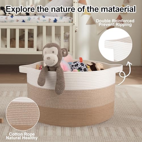 OIAHOMY 90L Extra Large Blanket Basket - Decorative Cotton Rope Storage Basket for Bedroom, Living Room & Nursery - Woven Laundry Hamper for Organizing Blankets, Clothes & Toys - Gardient Light Brown - Image 5