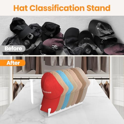 Nicetree Hat Organizer for Baseball Caps, 2 Pcs No Install Acrylic Hat Racks for 14 Baseball Caps Storage, Hat Stand for Caps Display and Organizer for Dresser, Bedroom, Closet, Office - Image 2