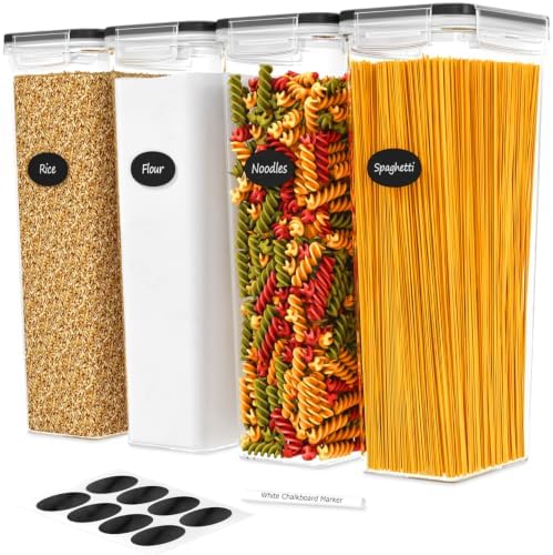 Airtight Food Storage Containers with Lids Set of 4-95 fl. oz Pasta storage Containers, BPA Free Plastic Spaghetti container - Air Tight Canisters for Kitchen Pantry Organization by DW%C3%8BLLZAKITCHEN