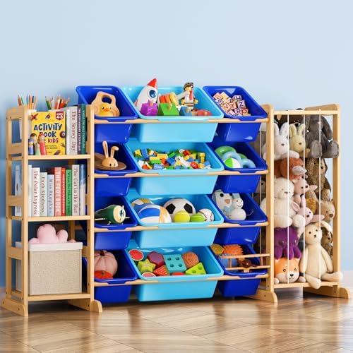 Toy Storage Organizer with Bookshelf and Stuffed Animal Storage - Kids Playroom Organization with 3 Shelves and 12 Toy Bins - Toddler Living Room Toy Box for Lego - Nursery Bedroom Decor Essential by MirolamUS