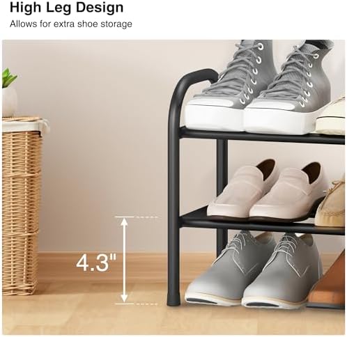 STO STO Expandable Shoe Rack, 2-Tier Metal Small Shoe Rack for Closet, Up to 12 Pairs Adjustable Shoe Rack Storage for Front Door Entrance, Free Standing Shoe Rack Organizer for Entryway, Black - Image 5