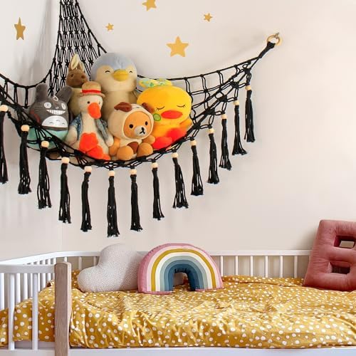 Stuffed Animal Toy Storage Hammock with LED Light - Macrame Jumbo Doll Corner Stuff Animals Organizer Decorations - Cute Hanging Plushie Net Kids Baby Nursery Bedroom Room Decor - Image 7