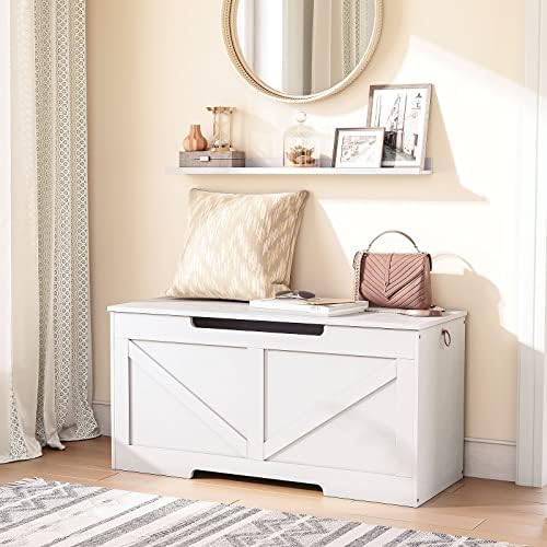 HOOBRO Storage Bench, 39.4” Retro Wooden Storage Chest with U-Shaped Cut-Out Pull, Safety Hinge, Supports 330 lb and Easy Assembly for Toy Box Organizer (White) WT771CW01G1 - Image 5