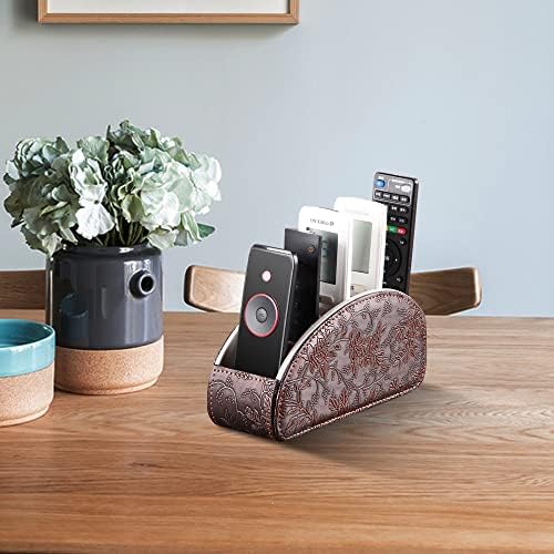 Leather Remote Control Holder,Universal TV Remote Organizer with 5 Compartments,Desktop or Bedside Table Organizer for DVD,Blu-Ray,Gaming and Streaming Remotes,Glasses and Accessories(Antique) - Image 6