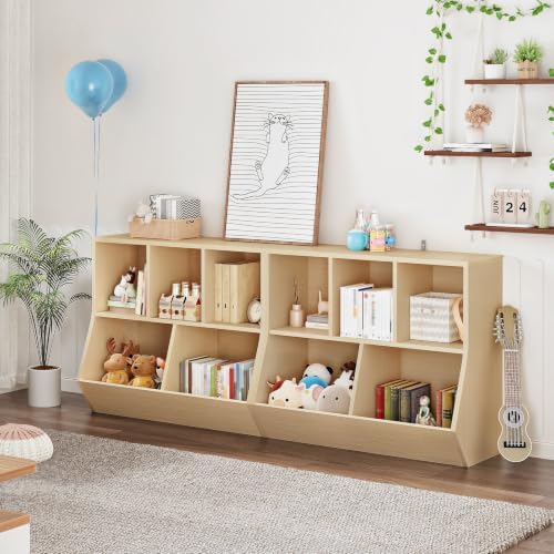 HOOBRO Kids Bookshelf, Bookcase Footboard, Toy Storage Cubby, Children's Toy Shelf, 35.4" L Storage Cabinet, Fit for Children's Room, Playroom, Hallway, Kindergarten, Natural NL32CW01 - Image 3