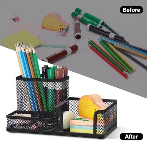Comix 6 Packs Mesh Pen Holder, Desk Organizer for Home Office, Black - Image 7