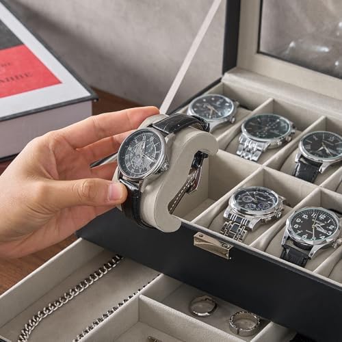 ProCase Watch Box, 10 Slot Watch Display Case with Drawer -Black - Image 5