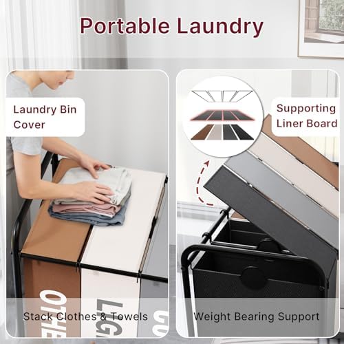 180L Laundry Sorter 4 Section with Lockable Wheels and Lid Multicolor - Image 6