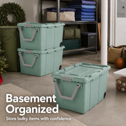40 Gallon Plastic Storage Bin with Wheels Heavy Duty Rolling Tote,Green - Image 6