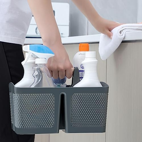 rejomiik Portable Plastic Shower Caddy with Bamboo Handle, Grey - Image 5