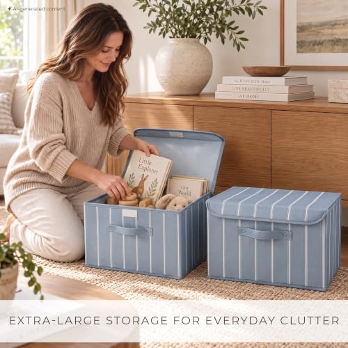 Decorative Linen Storage Boxes with Lids - Spacious Set of 2 Organizer Bins - Image 5
