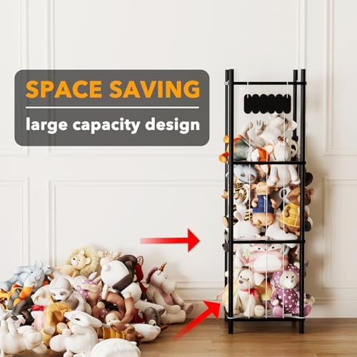 SpaceAid Stuffed Animal Storage Organizer, Wood Animals Zoo Toy Plushies Storage Holder, Large Capacity Plush Toy Cage for Playroom Organization, 15.8" Wide, Black - Image 3