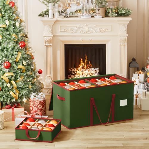Large Christmas Ornament Storage Box, Dual Zippers, Stackable Christmas Storage Container with Lid, 6 Trays, 600D Oxford, Fits 54-4”, Green - Image 2
