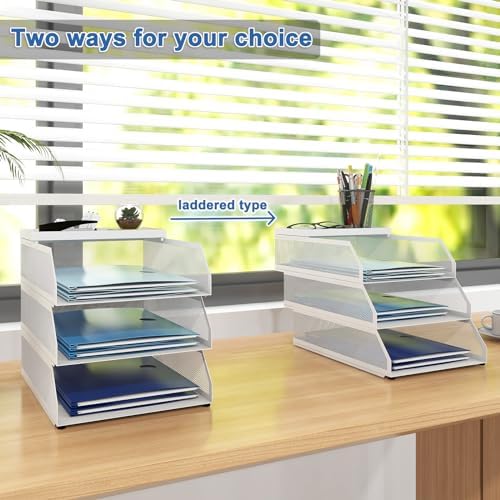 Natwind 3-Tier Stackable Metal Mesh Desk Paper Tray Organizer, White - Image 5