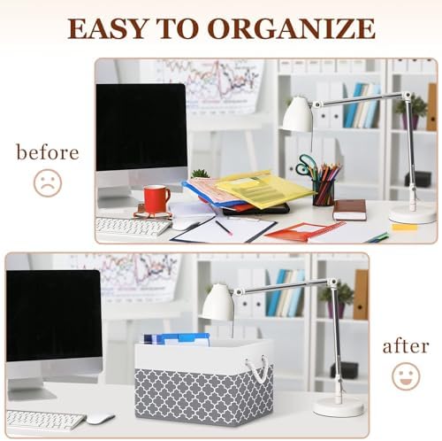 Fab totes Storage Bins 2-Pack, Foldable Storage Baskets for Organizing Toys, Books, Shelves, Closet, Large Storage Box with Rope Handles, Sturdy Organizer Bins,Clover Grey - Image 3