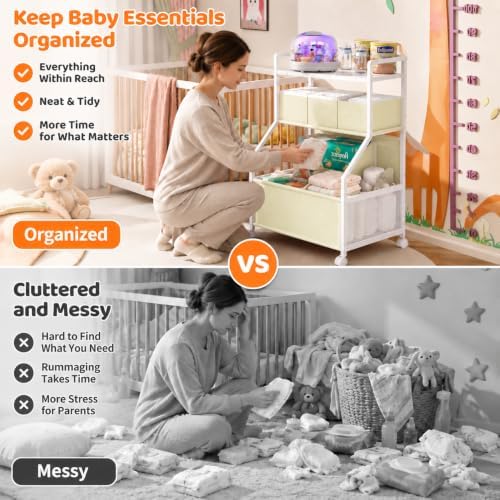 Rolling Diaper Cart with Drawers,Baby Essentials Storage Organizer Station - Image 4