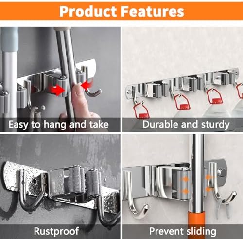 2 Pack Mop and Broom Holder Wall Mount for Kitchen Garage Laundry Room - Image 4