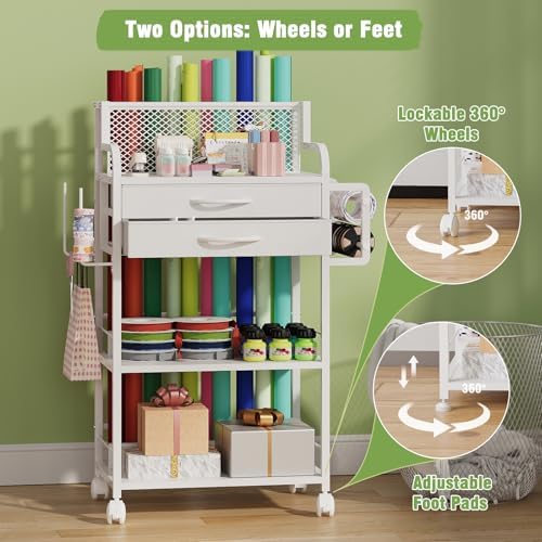 Rolling Wrapping Paper Storage Cart with 2 Drawers,16.5"x32"x11.4" - Image 5