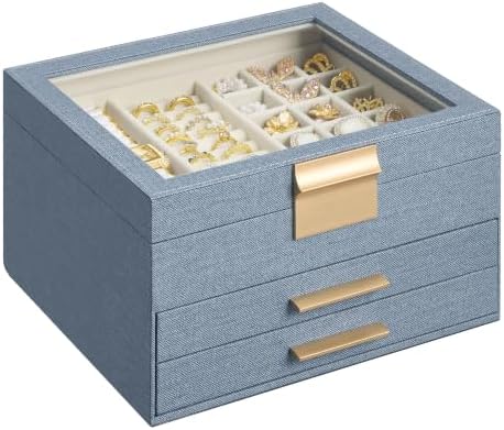 SONGMICS Jewelry Box with Glass Lid, 3-Layer, 2 Drawers by SONGMICSbySONGMICSHOME